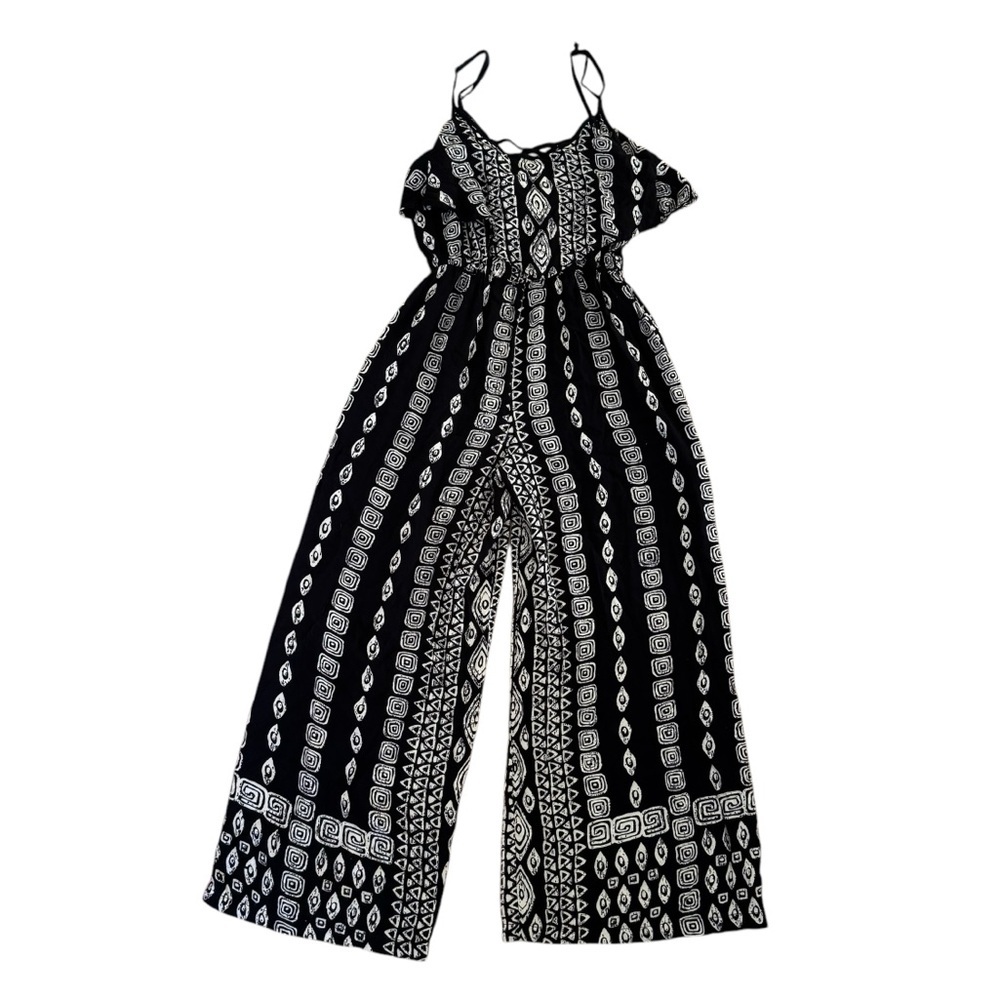 Angie Jumpsuit Strapless Wide Leg Black White Size S - Picture 4 of 5